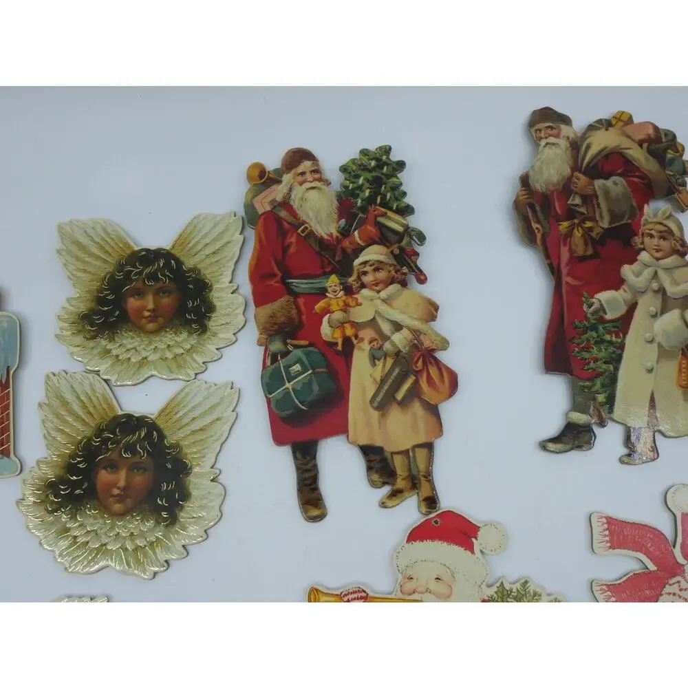 VTG Christmas Merrimack Die Cut Ornaments Victorian Style Lot of 14 Angel Santa